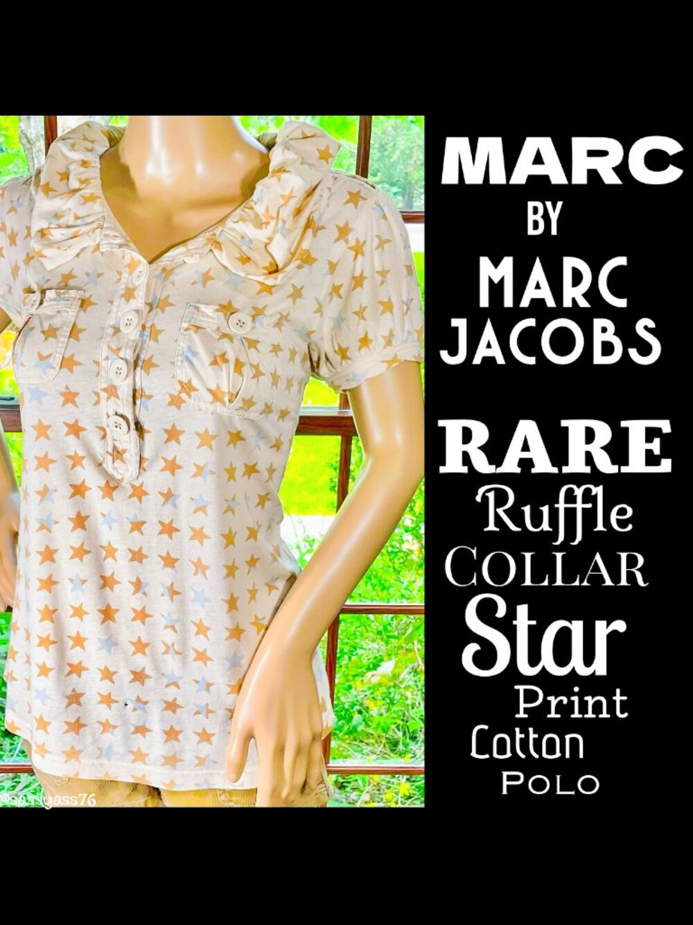 ▪️MARC  BY MARC JACOBS▪️Ruffle Collar Star Print Cotton Polo Shirt